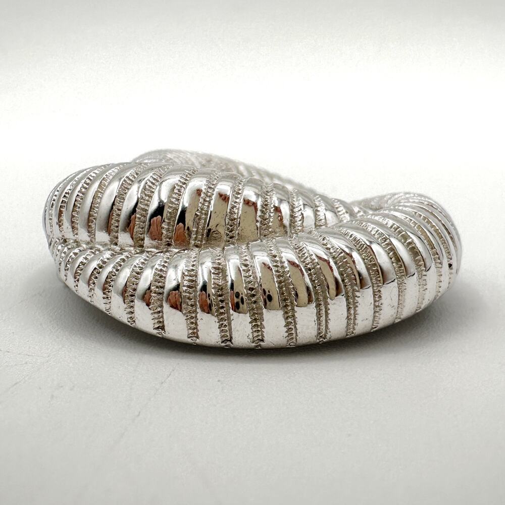 Monet Rams Horn Brooch Vintage Silver Tone Modernist Ribbed C-Shaped Pin Signed - Picture 9 of 13